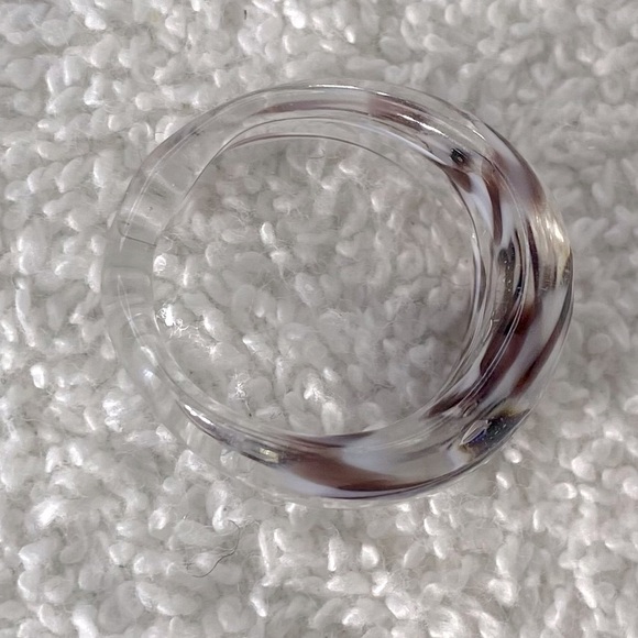 Vintage Art Glass Handmade Burgundy White Band Ring - Picture 8 of 12